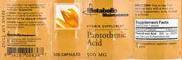 Label for Pantothenic Acid