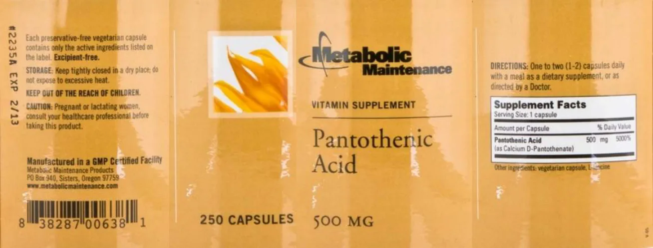 Label for Pantothenic Acid