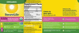 Label for Kids Daily Complete Probiotics + Organic Prebiotics