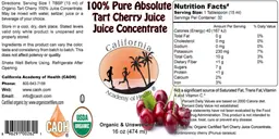 Label for 100% Pure Absolute Tart Cherry Juice Concentrate
