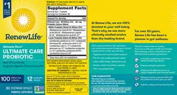 Label for Ultimate Flora Ultimate Care Probiotic 100 Billion