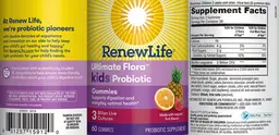 Label for Ultimate Flora Kids Probiotic Gummies 3 Billion