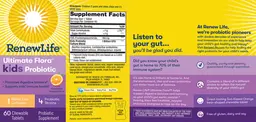 Label for Ultimate Flora Kids Probiotic 1 Billion Sun-Kissed Orange Flavor