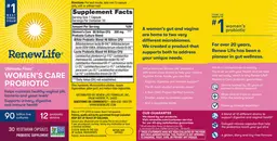 Label for Ultimate Flora Women's Care Probiotic 90 Billion