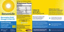 Label for Norwegian Gold Omega-3 Fish Oil Critical Omega