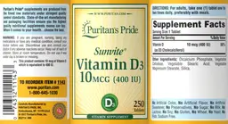 Label for Sunvite Vitamin D3 10 mcg (400 IU)