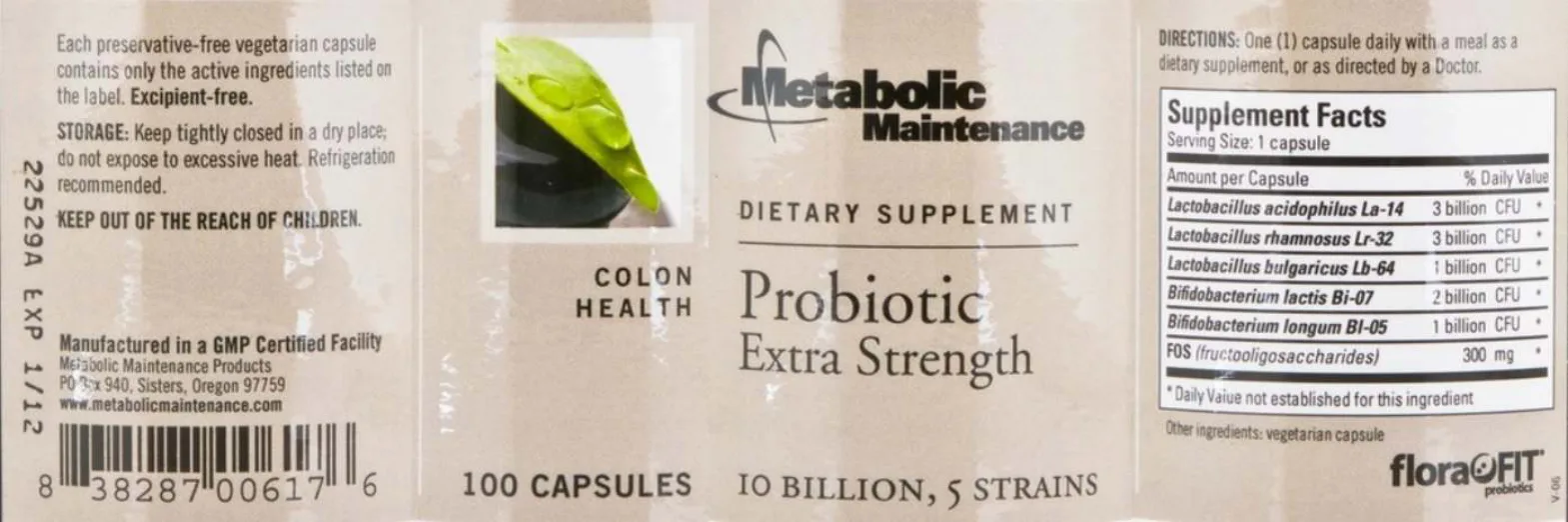 Label for Probiotic Extra Strength