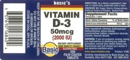 Label for Vitamin D-3 50 mcg (2000 IU)