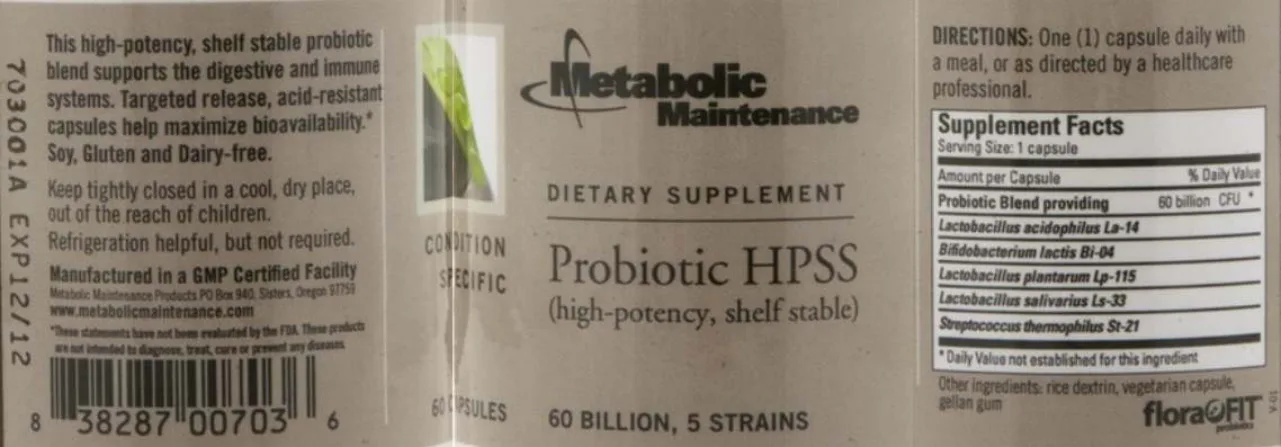 Label for Probiotic HPSS