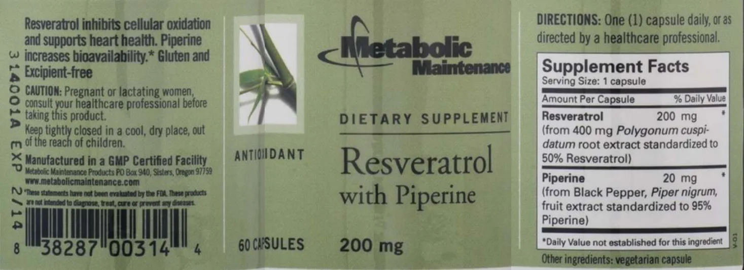 Label for Resveratrol With Piperine