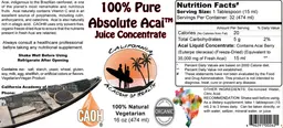 Label for 100% Pure Absolute Acai Juice Concentrate