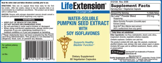 Label for Water-Soluble Pumpkin Seed Extract With Soy Isoflavones