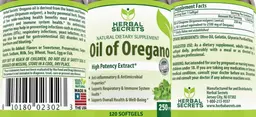Label for Oil of Oregano 250 mg