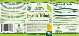 Label for Organic Tribulus 750 mg