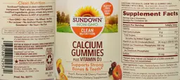 Label for Calcium Gummies plus Vitamin D3