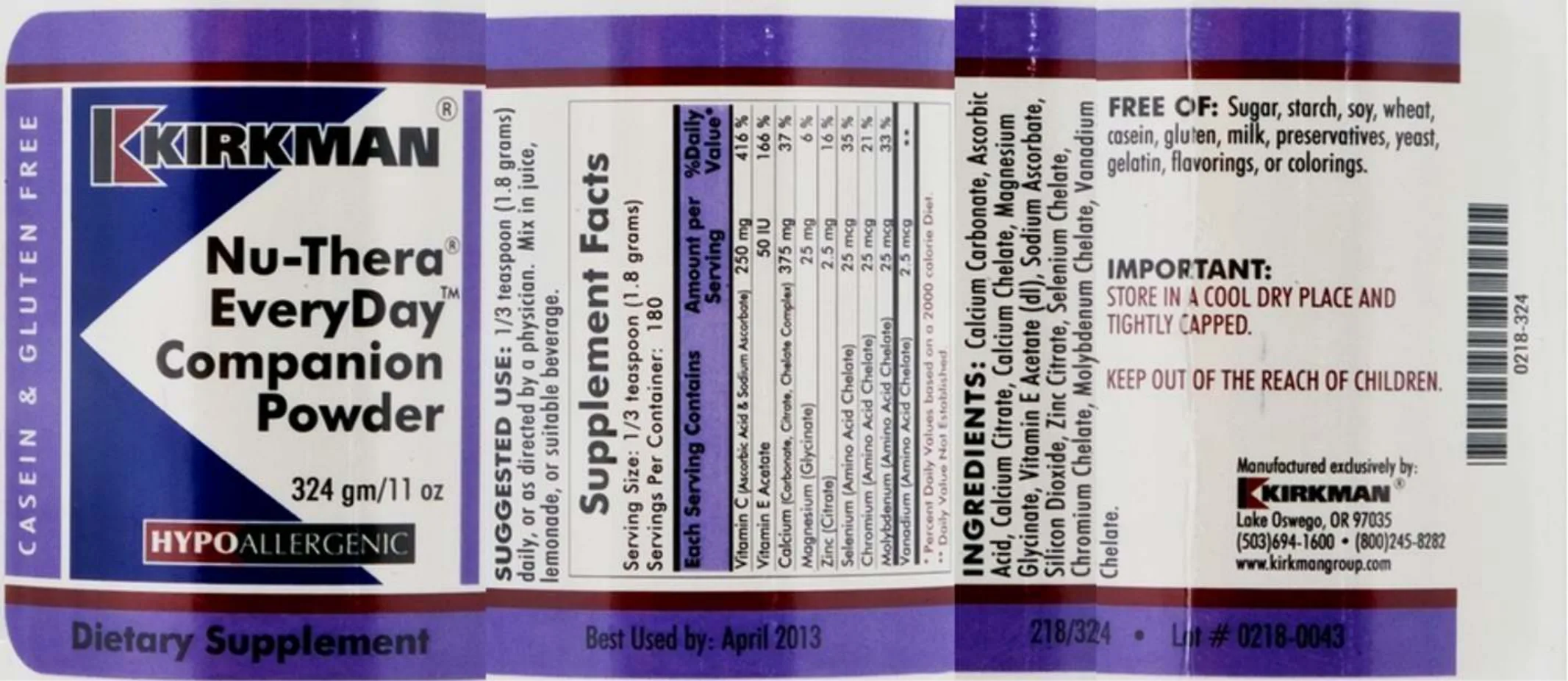 Label for Nu-Thera EveryDay Companion Powder