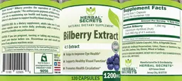 Label for Bilberry Extract 1200 mg