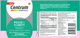 Label for Centrum Focus & Clarity Cherry Vanilla
