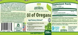 Label for Oil of Oregano 250 mg