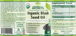 Label for Organic Black Seed Oil
