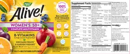 Label for Alive! Women's 50+ Complete Multi-Vitamin