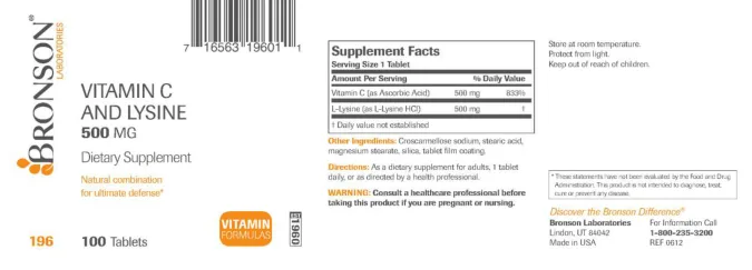 Label for Vitamin C And Lysine 500 mg