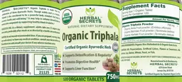 Label for Organic Triphala 750 mg