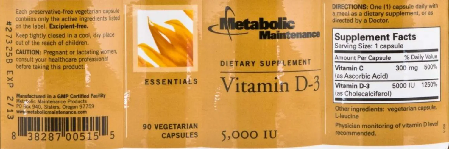 Label for Vitamin D-3 5,000 IU