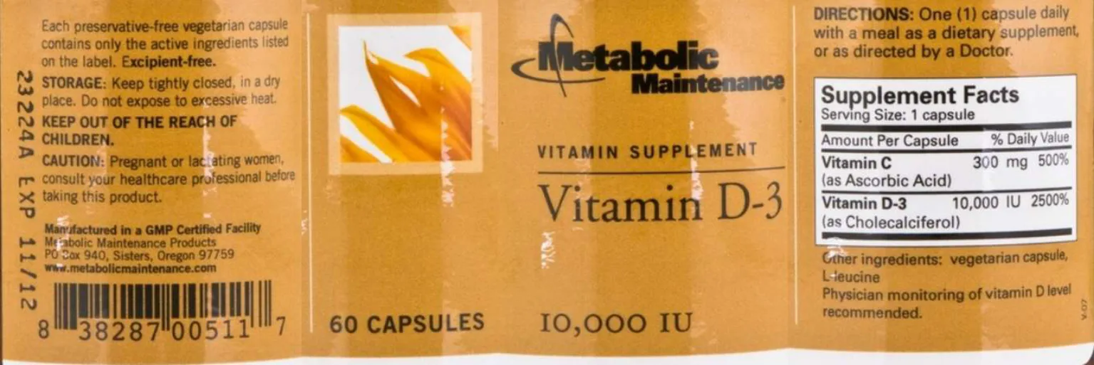 Label for Vitamin D-3