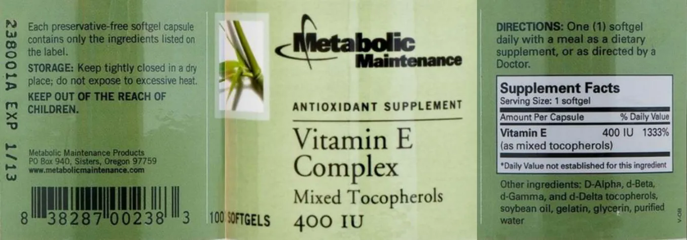 Label for Vitamin E Complex
