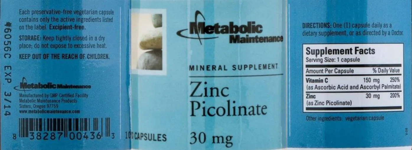 Label for Zinc Picolinate