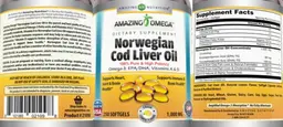 Label for Norwegian Cod Liver Oil 1,000 mg Fresh Lemon Flavor