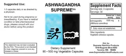 Label for Ashwagandha Supreme 500 mg