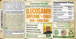 Label for Glucosamine BioPerine + Ginger MSM + Kava Kava