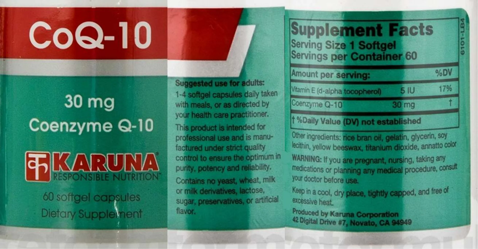 Label for CoQ-10 30 mg