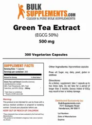 Label for Green Tea Extract (EGCG 50%) 500 mg