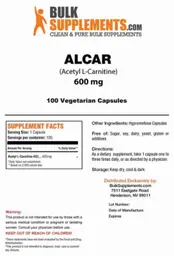 Label for ALCAR (Acetyl L-Carnitine) 600 mg