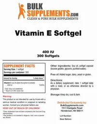 Label for Vitamin E Softgel 400 IU