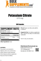 Label for Potassium Citrate (275 mg)