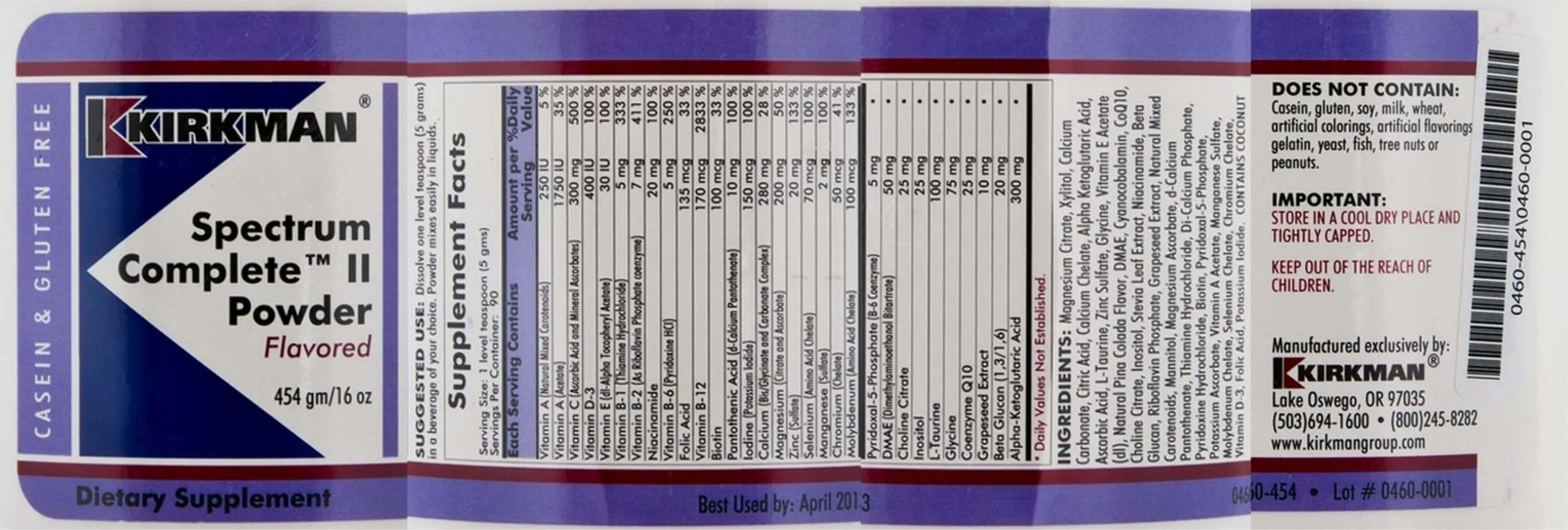 Label for Spectrum Complete II Powder Flavored