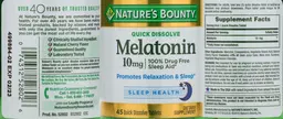 Label for Melatonin 10 mg Natural Cherry Flavor