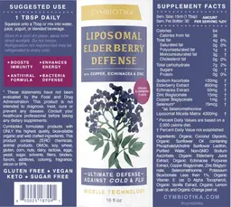 Label for Liposomal Elderberry Defense Organic Elderberry Flavor