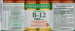 Label for Quick Dissolve B-12 5000 mcg Natural Cherry Flavor