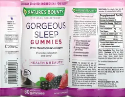 Label for Gorgeous Sleep Gummies Berry Flavored