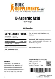 Label for D-Aspartic Acid (600 mg)