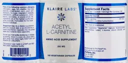 Label for Acetyl L-Carnitine 250 mg