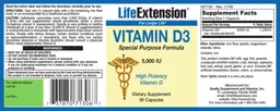 Label for Vitamin D3 5,000 IU