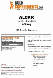 Label for ALCAR (Acetyl L-Carnitine) 600 mg