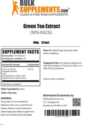 Label for Green Tea Extract (50% EGCG)