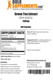Label for Green Tea Extract (50% EGCG) 500 mg
